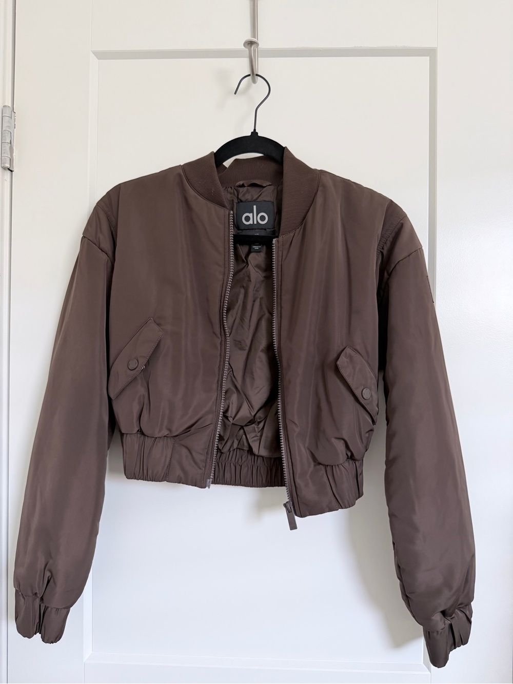 ALO Yoga Chocolate Brown Cropped Bomber Jacket - Picture 1 of 3